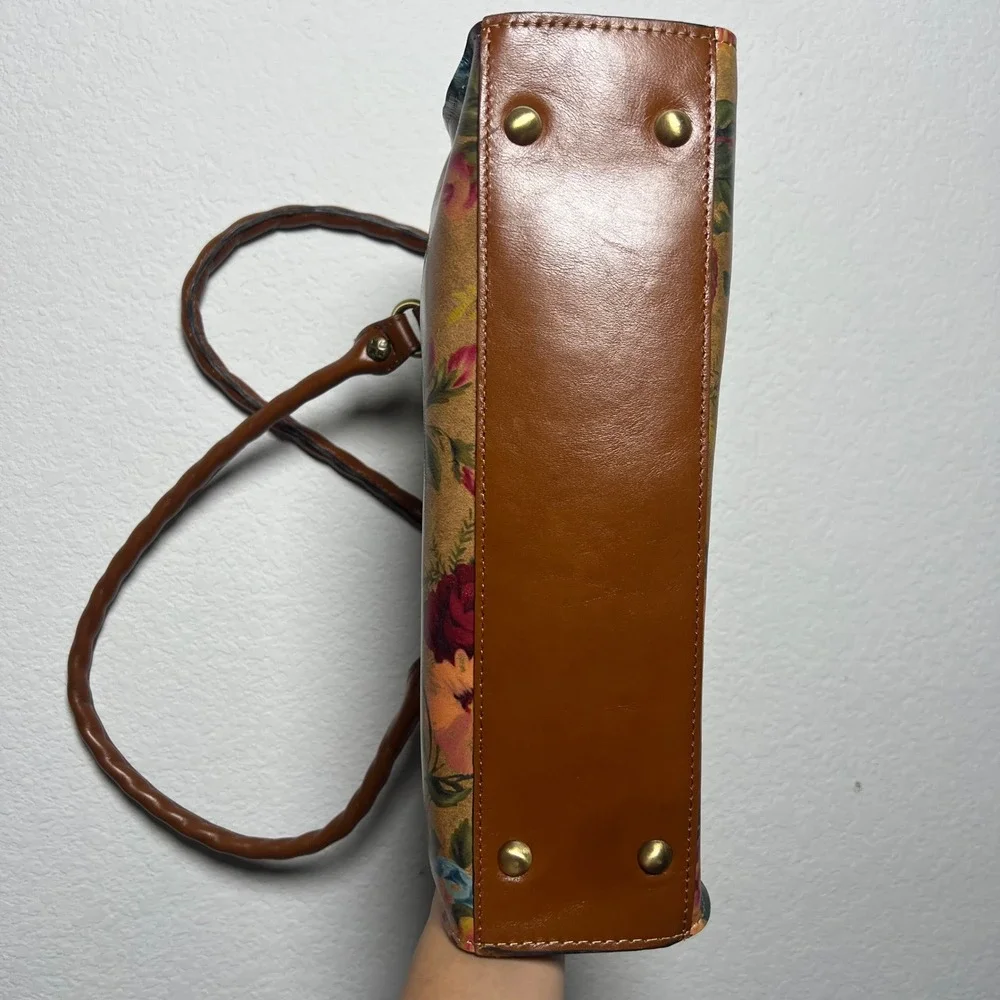 Patricia Nash Floral Satchel Brown Women Cottagecore Leather Shoulder Bag